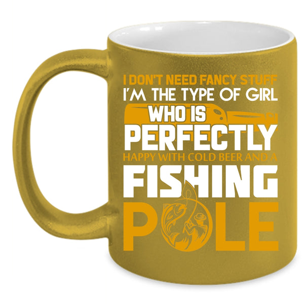 Cool Girls Coffee Mug, Happy With Cold Beer And A Fishing Pole Coffee Cup