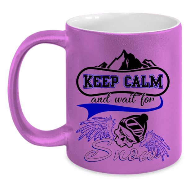 Funny Skiing Coffee Mug, Keep Calm And Wait For Snow Accent Mug