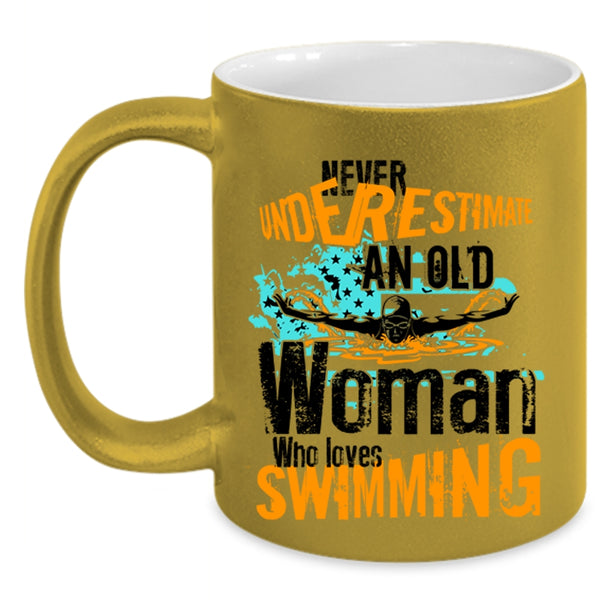 Cool Grandma Coffee Mug, An Old Woman Loves Swimming Accent Mug