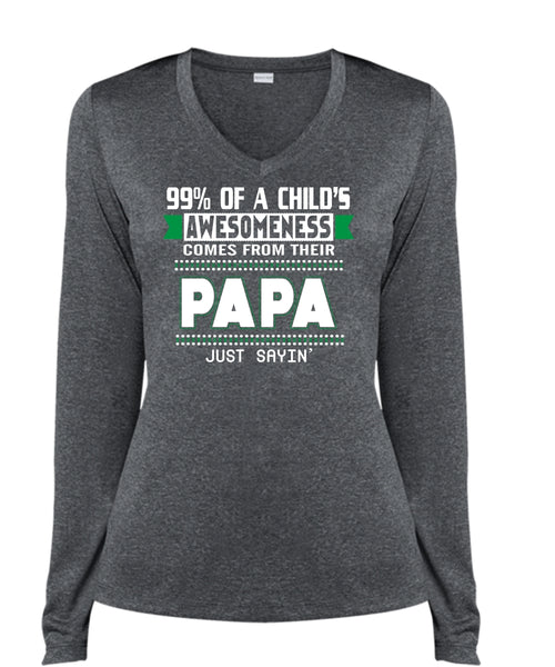 99% Of A Child's Awesomeness Comes From Their Papa T Shirt, Father's Day T Shirt (Ladies LS Heather V-Neck)