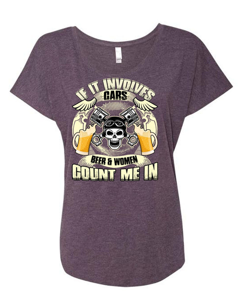 If It Involves Cars T Shirt, I Love Mechanic T Shirt, Cool Shirt (Ladies' Triblend Dolman Sleeve)