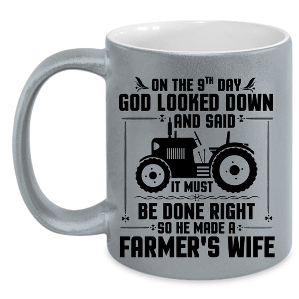 Cool Married Coffee Mug, God Made A Farmer's Wife Accent Mug