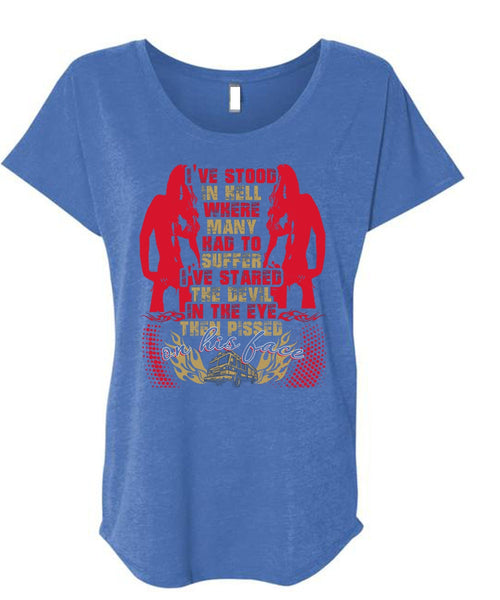 I've Started The Devil T Shirt, I've Stood In Hell T Shirt, Cool Shirt (Ladies' Triblend Dolman Sleeve)