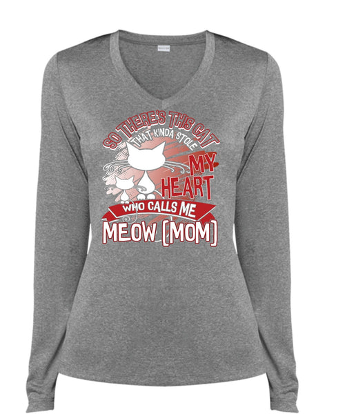 This Cat That Kinda Stole My Heart T Shirt, Who Calls Me Meow T Shirt, Cool Shirt (Ladies LS Heather V-Neck)