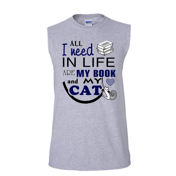 All I Need In My Life Are Book And Cat Shirt, I Love My Cat Shirt (Men's Cotton Sleeveless)