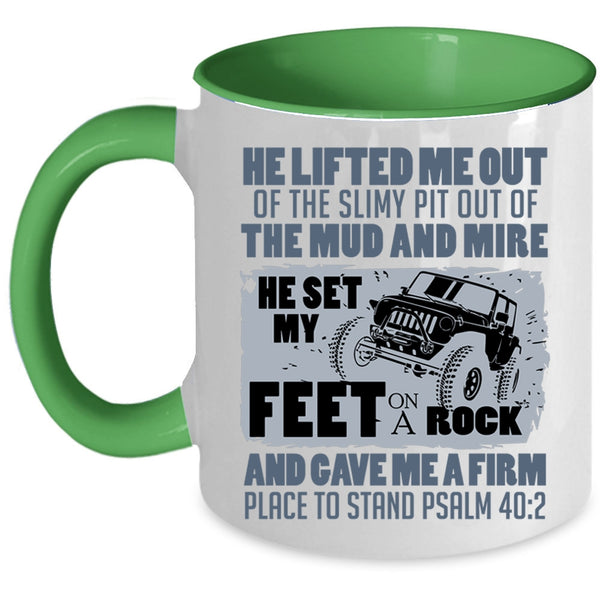 Cool Jeep Guy Coffee Mug, He Set My Feet on A Rock Accent Mug