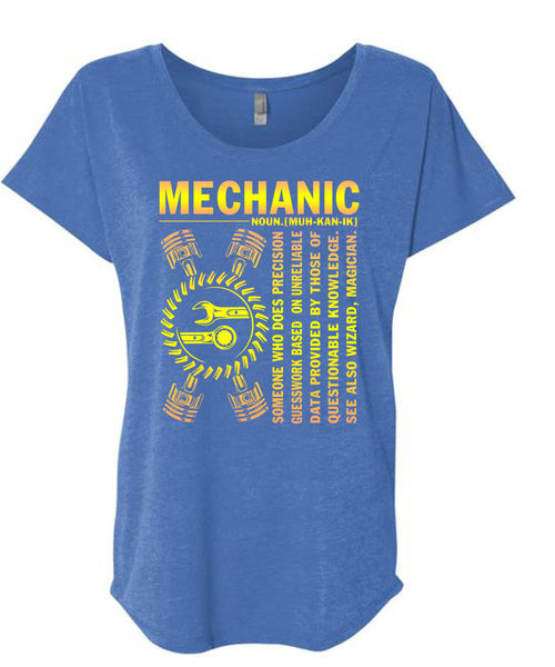 Being A Mechanic T Shirt, Who Does Precision Guesswork T Shirt, Cool Shirt (Ladies' Triblend Dolman Sleeve)