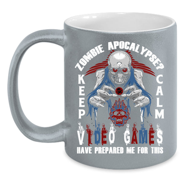 Zombie Apocalypse Coffee Mug, Keep Calm Video Games Coffee Cup