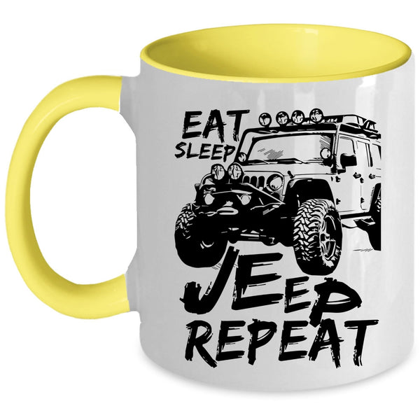 I Love Jeeps Coffee Mug, Eat Sleep Jeep Repeat Accent Mug