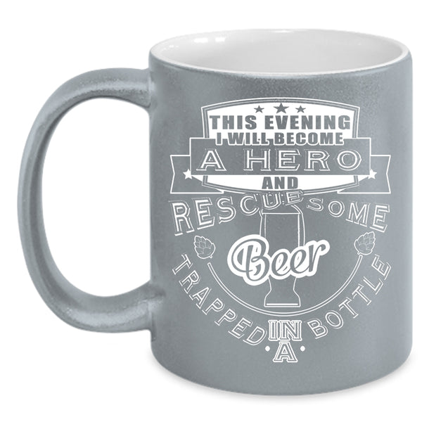Rescued Some Beer Trapped In A Bottle Coffee Mug, Funny Coffee Cup