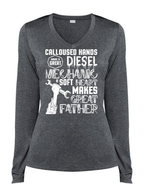 Make A Great Diesel Mechanic T Shirt, Makes Great Father T Shirt, Cool Shirt (Ladies LS Heather V-Neck)
