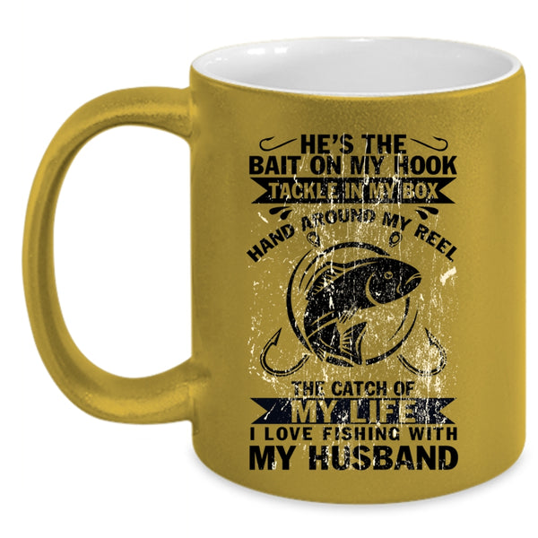 Cute Wife Coffee Mug, I Love Fishing With My Husband Accent Mug