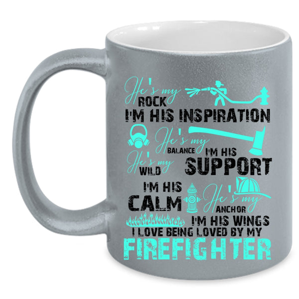 Firefighter's Girlfriend Coffee Mug, I Love Being Loved By My Firefighter Accent Mug