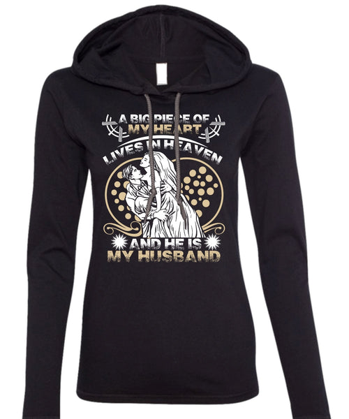 He Is My Husband T Shirt, Lives In Heaven T Shirt (Anvil Ladies Ringspun Hooded)