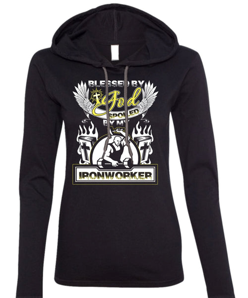 God Spoiled By My Ironworker T Shirt, Being An Ironworker T Shirt (Anvil Ladies Ringspun Hooded)
