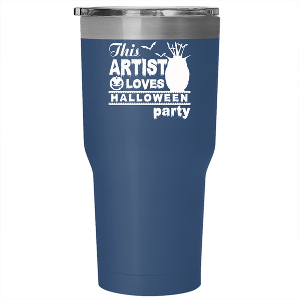 This Artist Loves Halloween Party Tumbler 30 oz Stainless Steel, Cool Owl Travel Mug