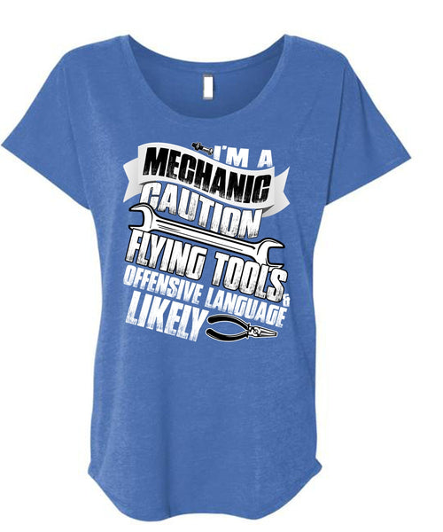 I'm A Mechanic T Shirt, Flying Tools T Shirt, Cool Shirt (Ladies' Triblend Dolman Sleeve)
