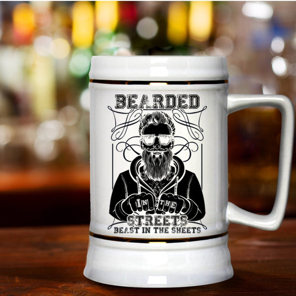 Cool Gift For Bearded Men Beer Stein 22oz, Bearded In The Streets Beer Mug