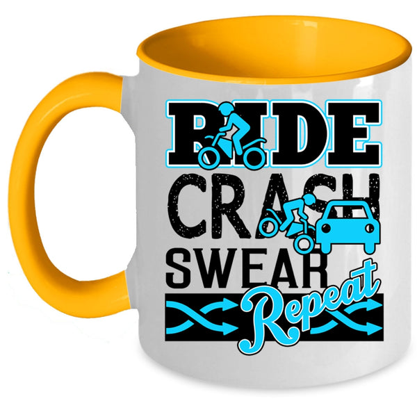 Cool Riding Coffee Mug, Ride Crash Swear Repeat Accent Mug