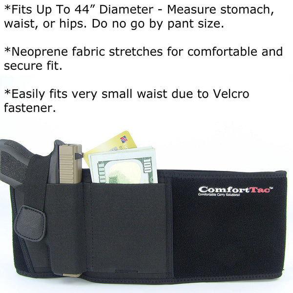 Ultimate Belly Band Holster for Concealed Carry, Black, Fits Gun Smith and Wesson Bodyguard, Glock 19, 17, 42, 43, P238, and Similar Sized Guns