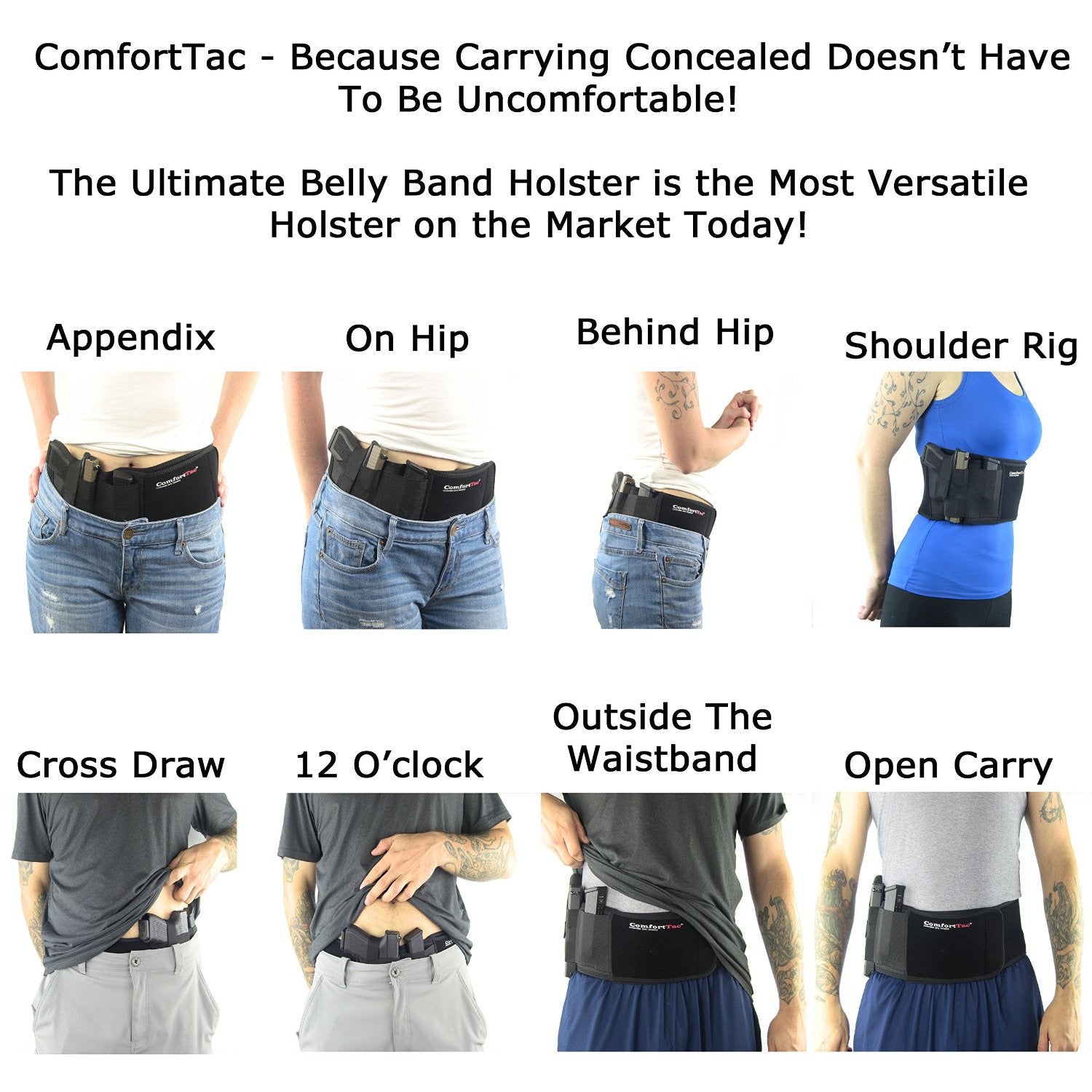 Ultimate Belly Band Holster for Concealed Carry, Black, Fits Gun