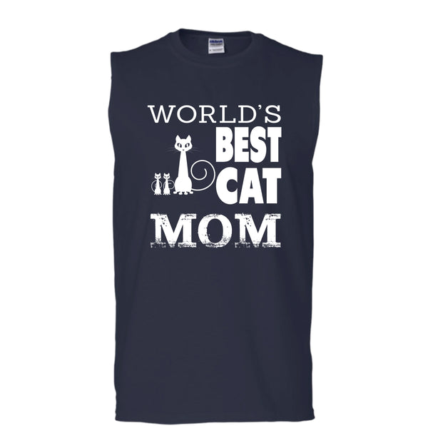 World's Best Cat Mom Shirt, Cool Cat Mama Shirt (Men's Cotton Sleeveless)