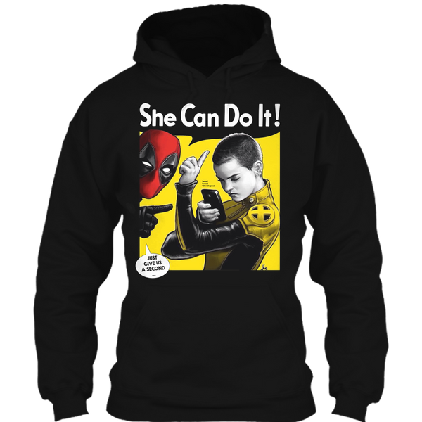 A black t-shirt with the shopify logo