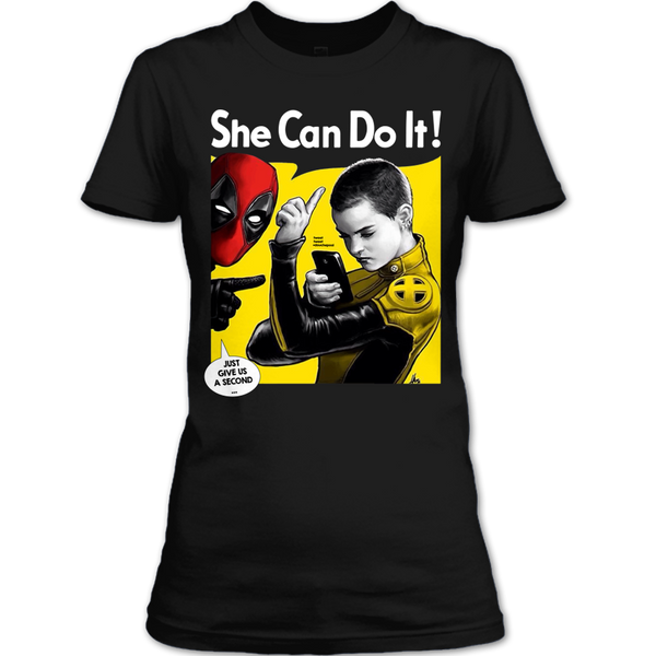 A black t-shirt with the shopify logo