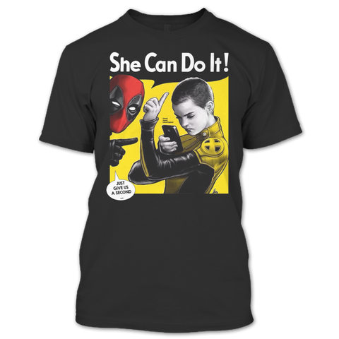 A black t-shirt with the shopify logo