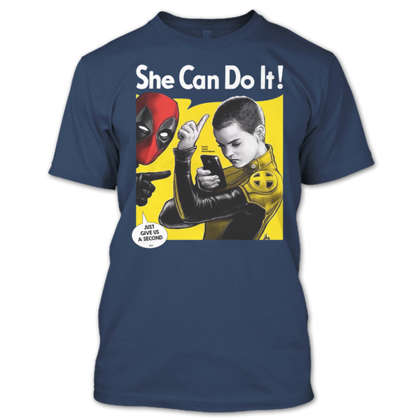 A black t-shirt with the shopify logo