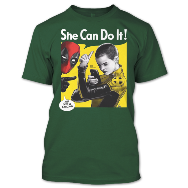 A black t-shirt with the shopify logo