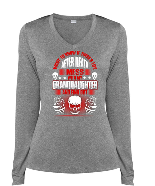 Mess With My Granddaughter T Shirt, Being A Baby T Shirt, Cool Shirt (Ladies LS Heather V-Neck)