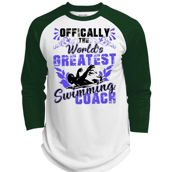 Offically The World's Greatest Swimming Coach T Shirt, I Love Swimming T Shirt, Awesome T-Shirts  (Polyester Game Baseball Jersey)