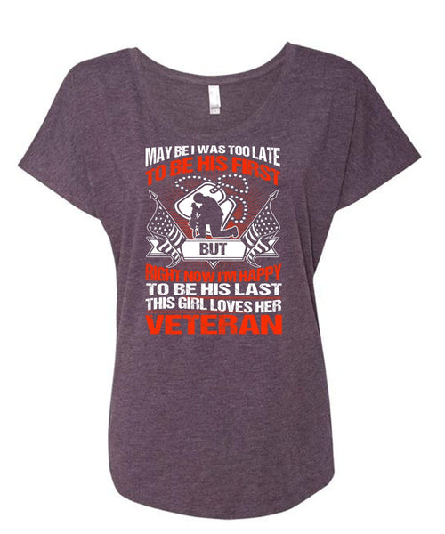This Girl Loves Her Veteran T Shirt, I'm Happy T Shirt, Cool Shirt (Ladies' Triblend Dolman Sleeve)