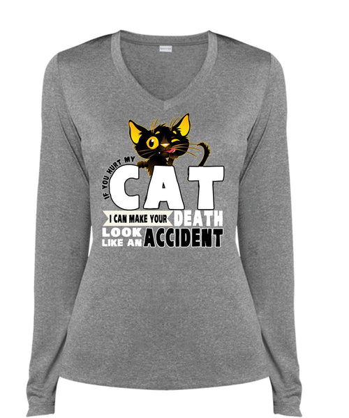 You Hurt My Cat T Shirt, Like An Accident T Shirt, Cool Shirt (Ladies LS Heather V-Neck)