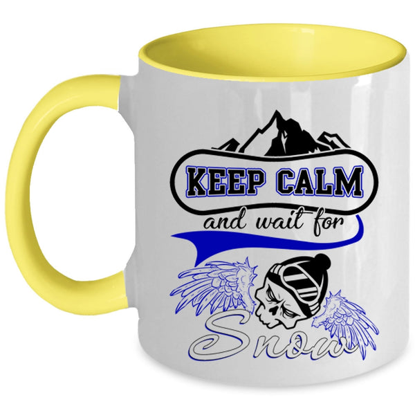 Funny Skiing Coffee Mug, Keep Calm And Wait For Snow Accent Mug