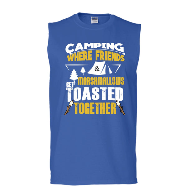 Camping T Shirt, where Friends Marshmalows Tank Top (Men's Cotton Sleeveless)