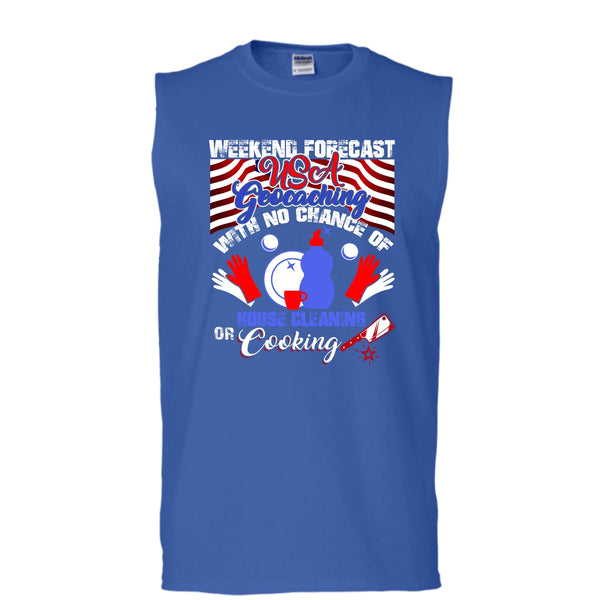 Weekend Forecast USA Geocaching T Shirt, Coolest Geocaching T Shirt, Cool T Shirt (Men's Cotton Sleeveless)