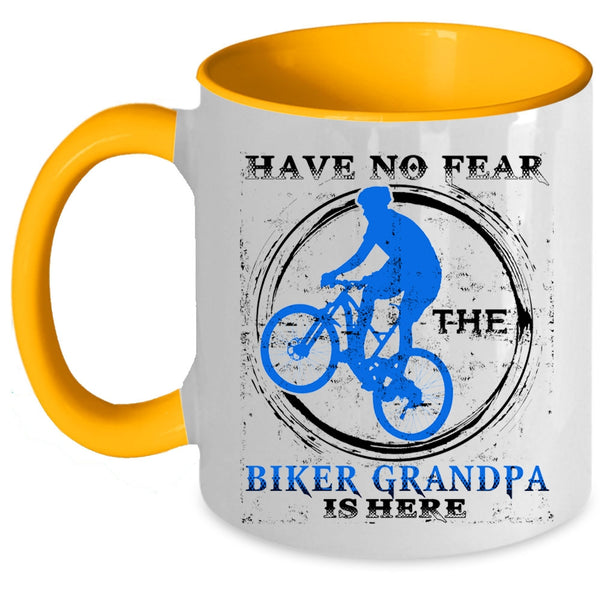 Awesome Bikers Coffee Mug, Have No Fear The Biker Grandpa Is Here Accent Mug