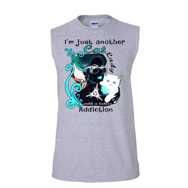I'm Just Another Cat Lady T Shirt, Coolest Cat Lady T Shirt, Awesome t-shirts (Men's Cotton Sleeveless)
