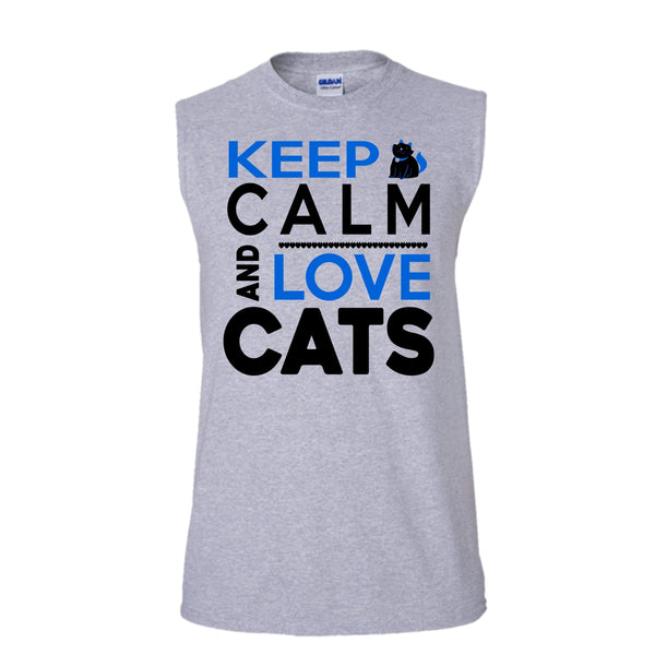 Keep Calm And Love Cat Shirt, I Love Cat Shirt (Men's Cotton Sleeveless)