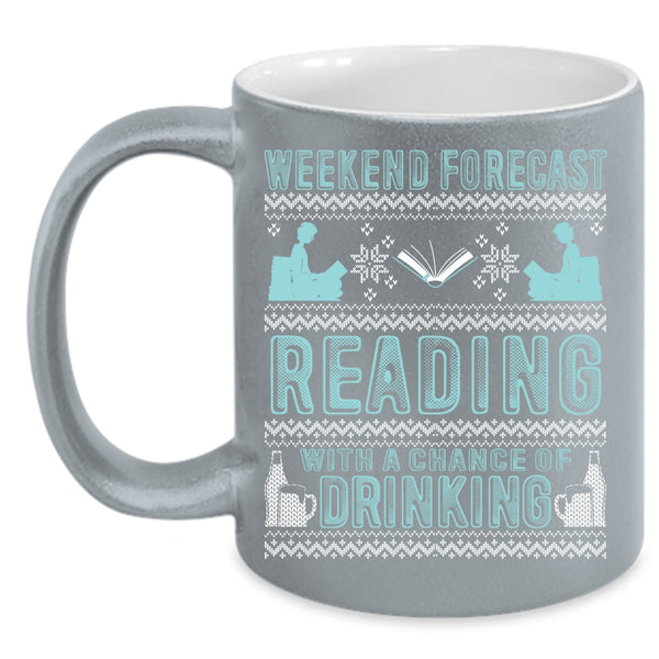 Weekend Forecast Reading Coffee Mug, Cute Book Reader Coffee Cup