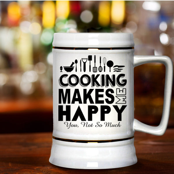 I Love Cooking Beer Stein 22oz, Cooking Makes Me Happy Beer Mug