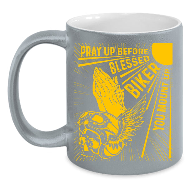 Pray Up Before Blessed Biker Coffee Mug, Cool Biker Coffee Cup