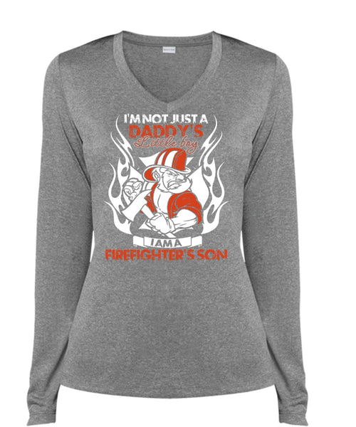 God Said Let There Be Firefighters T Shirt, Ran In Fear T Shirt, Cool Shirt (Ladies LS Heather V-Neck)