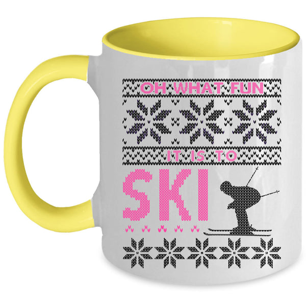 Funny Christmas Coffee Mug, Oh What Fun It Is To Ski Accent Mug