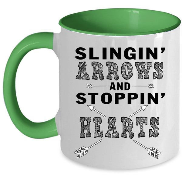Stopping Hearts Coffee Mug, Slinging Arrows Accent Mug