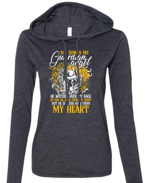 My Son Is My Guardian Angel T Shirt, My Heart T Shirt (Anvil Ladies Ringspun Hooded)