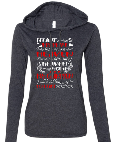 Heaven In My Home My Grandson T Shirt, My Heart Lives In Heaven T Shirt (Anvil Ladies Ringspun Hooded)