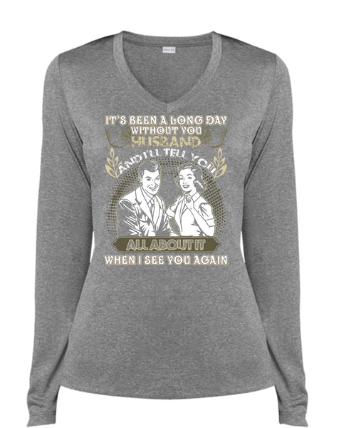 Long Day Without You Husband T Shirt, I See You Again T Shirt, Cool Shirt (Ladies LS Heather V-Neck)